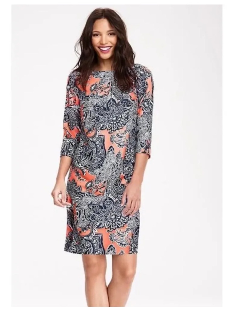 The Limited Coral & Blue Paisley Shift Dress